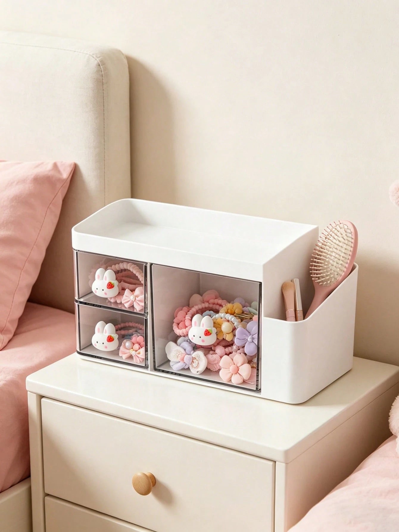 1pc Children's Hair Accessories Storage Box, Cartoon Rabbit Hand-Shaped Design, Girls Room Decor, Baby Girl Supplies, Newborn Essentials, Pink Room Decoration