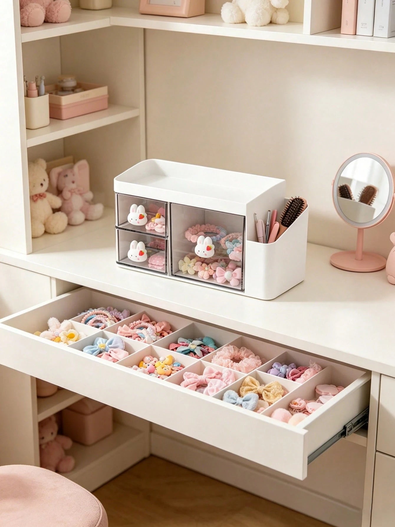 1pc Children's Hair Accessories Storage Box, Cartoon Rabbit Hand-Shaped Design, Girls Room Decor, Baby Girl Supplies, Newborn Essentials, Pink Room Decoration