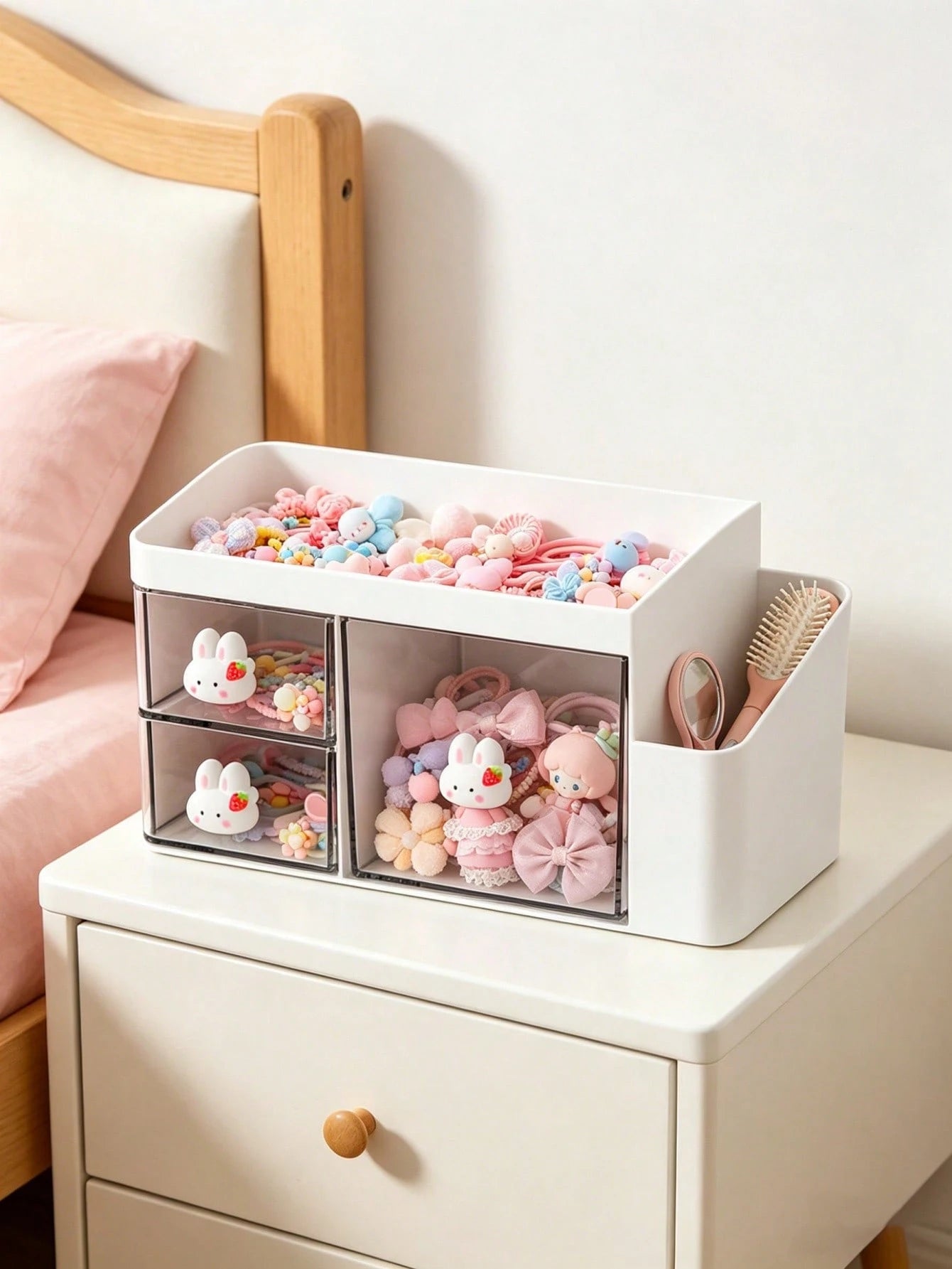 1pc Children's Hair Accessories Storage Box, Cartoon Rabbit Hand-Shaped Design, Girls Room Decor, Baby Girl Supplies, Newborn Essentials, Pink Room Decoration