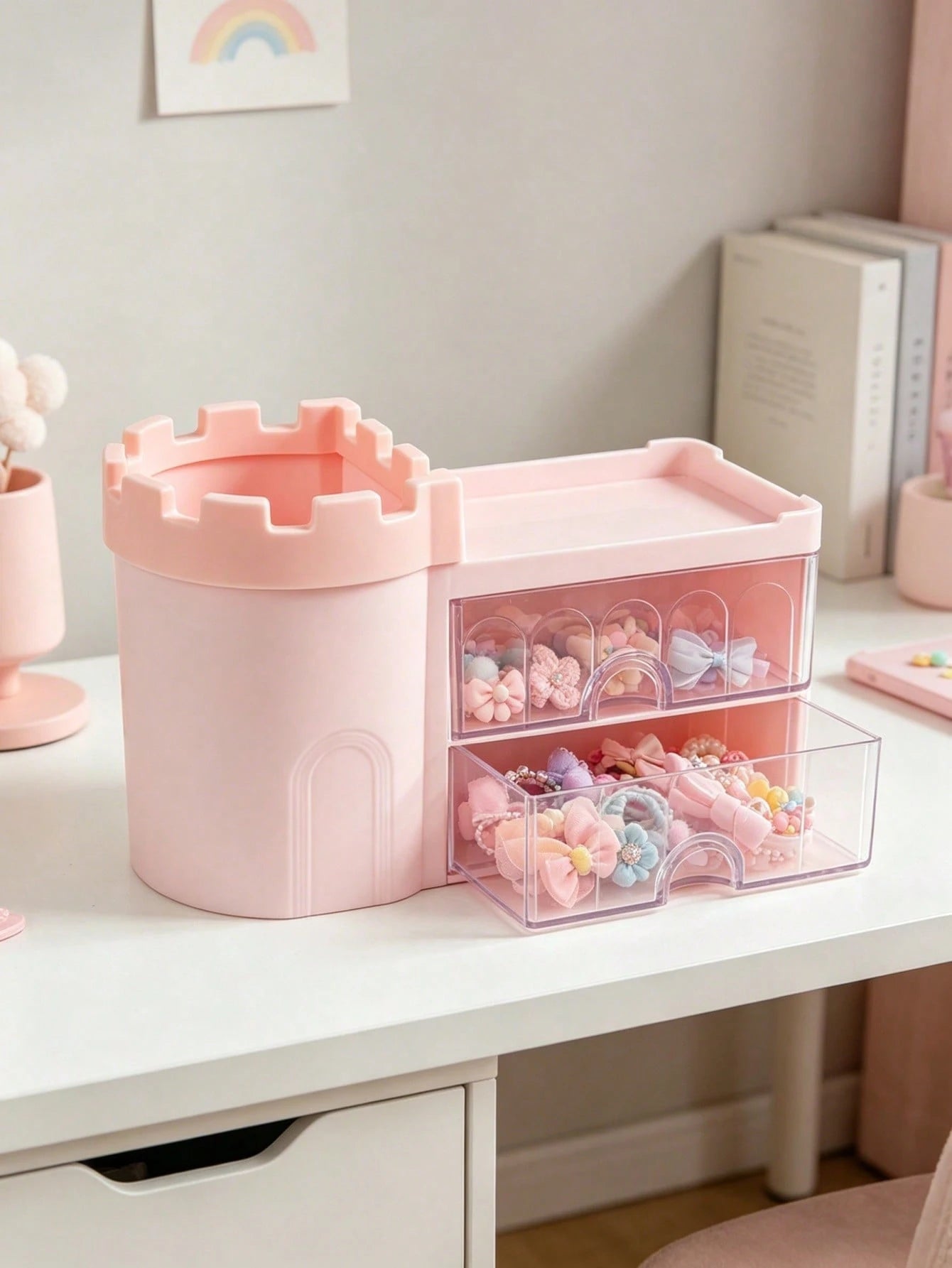 1pc Children's Hair Accessories Storage Box, Cartoon Rabbit Hand-Shaped Design, Girls Room Decor, Baby Girl Supplies, Newborn Essentials, Pink Room Decoration