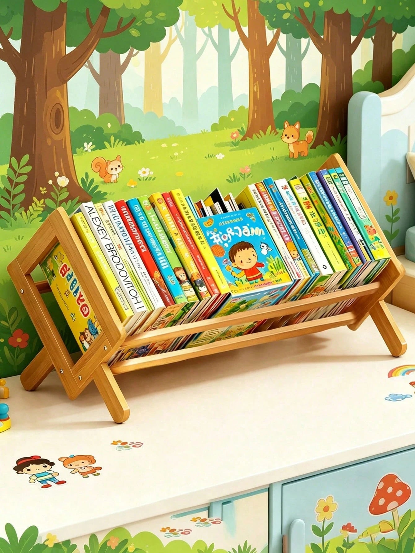 1pc Children's Room Bookshelf Desktop Kids Student Small Bookshelf Floor Standing Children's Desk Storage Rack