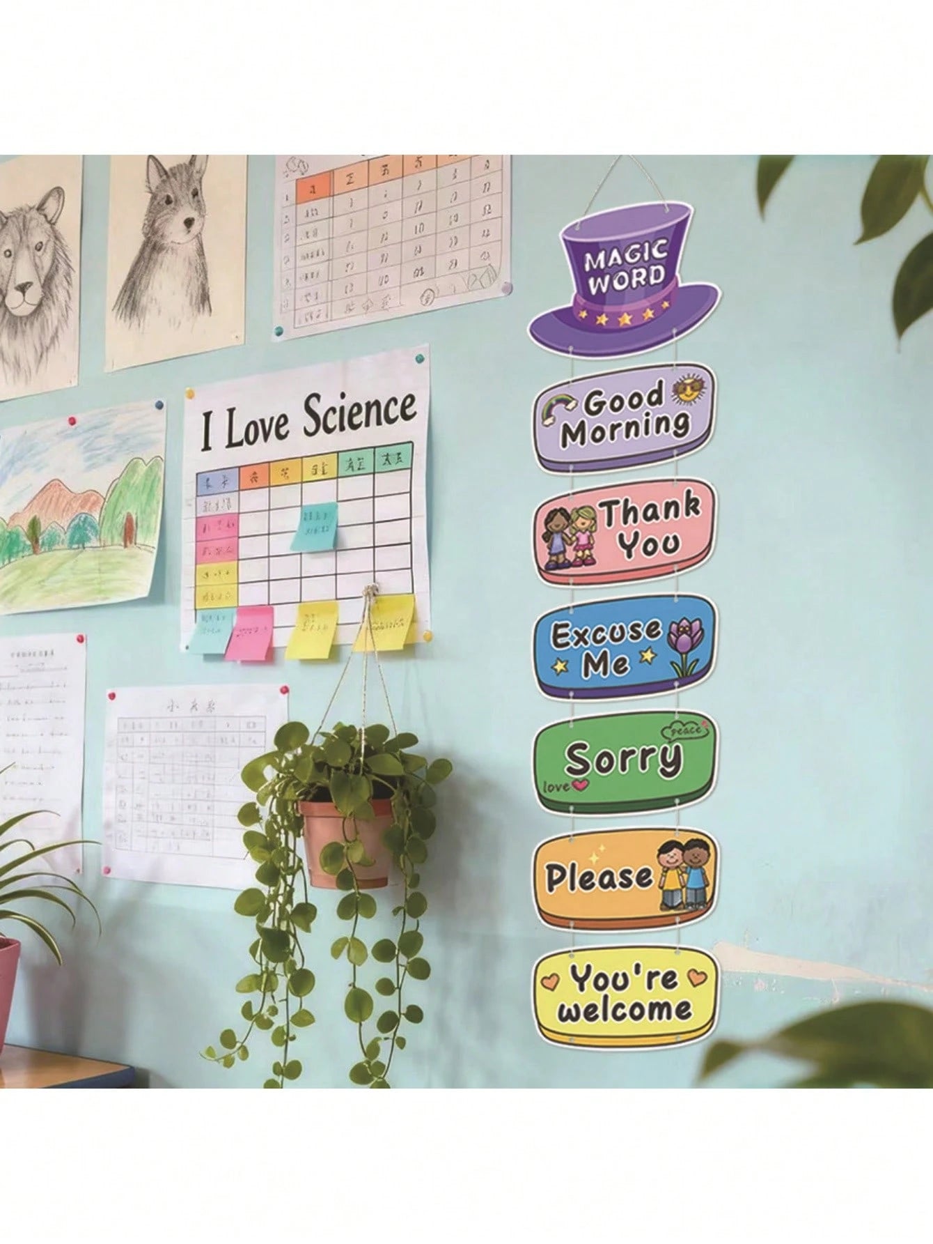 1pc Classroom Word Wall Decor, Teacher's English Corner Polite Expression Learning Cards, Hanging Flags For Students To Learn Vocabulary
