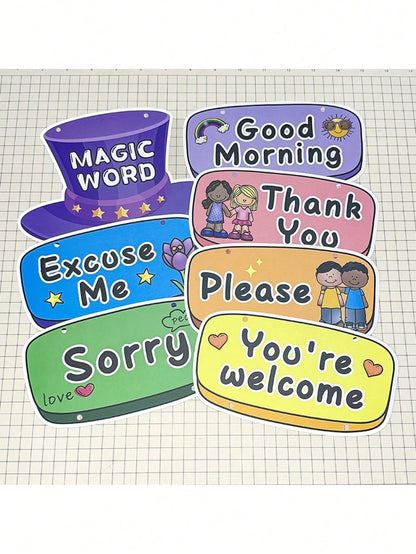 1pc Classroom Word Wall Decor, Teacher's English Corner Polite Expression Learning Cards, Hanging Flags For Students To Learn Vocabulary