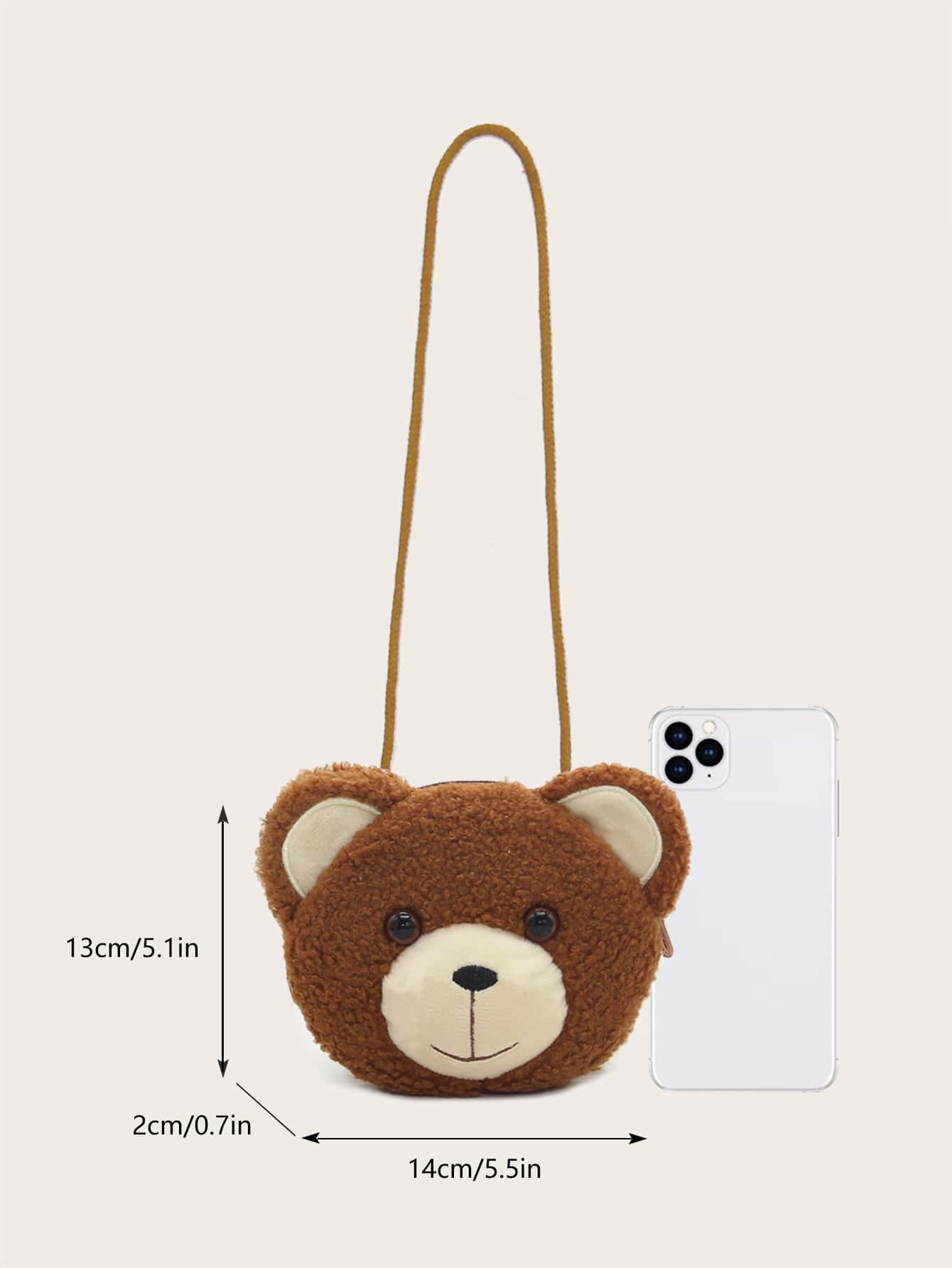 1pc Coffee-Color Bear Crossbody Bag, Zipper Closure, Suitable For Boys & Girls, Casual Daily Use, Autumn/Winter