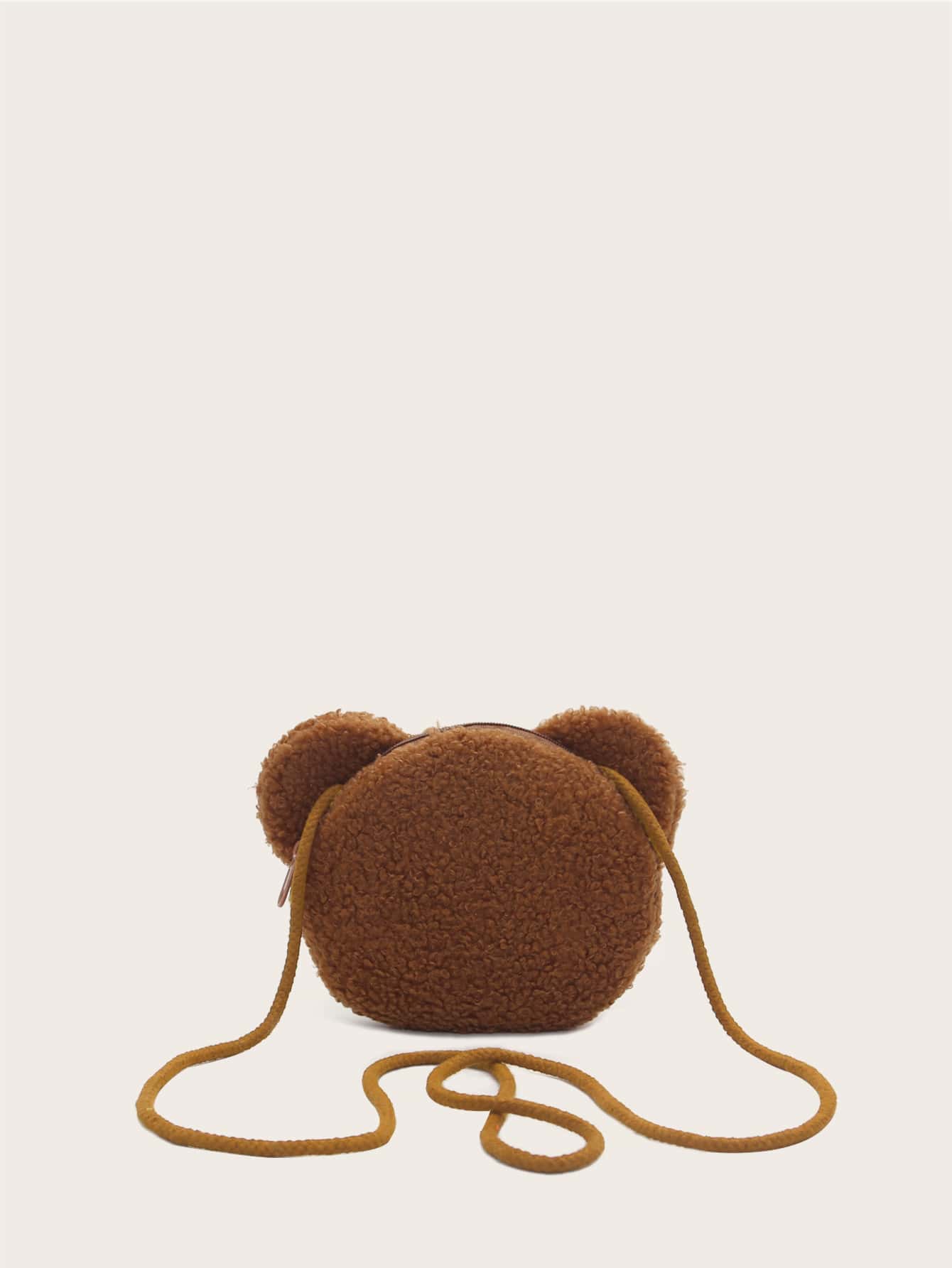 1pc Coffee-Color Bear Crossbody Bag, Zipper Closure, Suitable For Boys & Girls, Casual Daily Use, Autumn/Winter