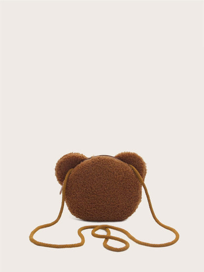 1pc Coffee-Color Bear Crossbody Bag, Zipper Closure, Suitable For Boys & Girls, Casual Daily Use, Autumn/Winter