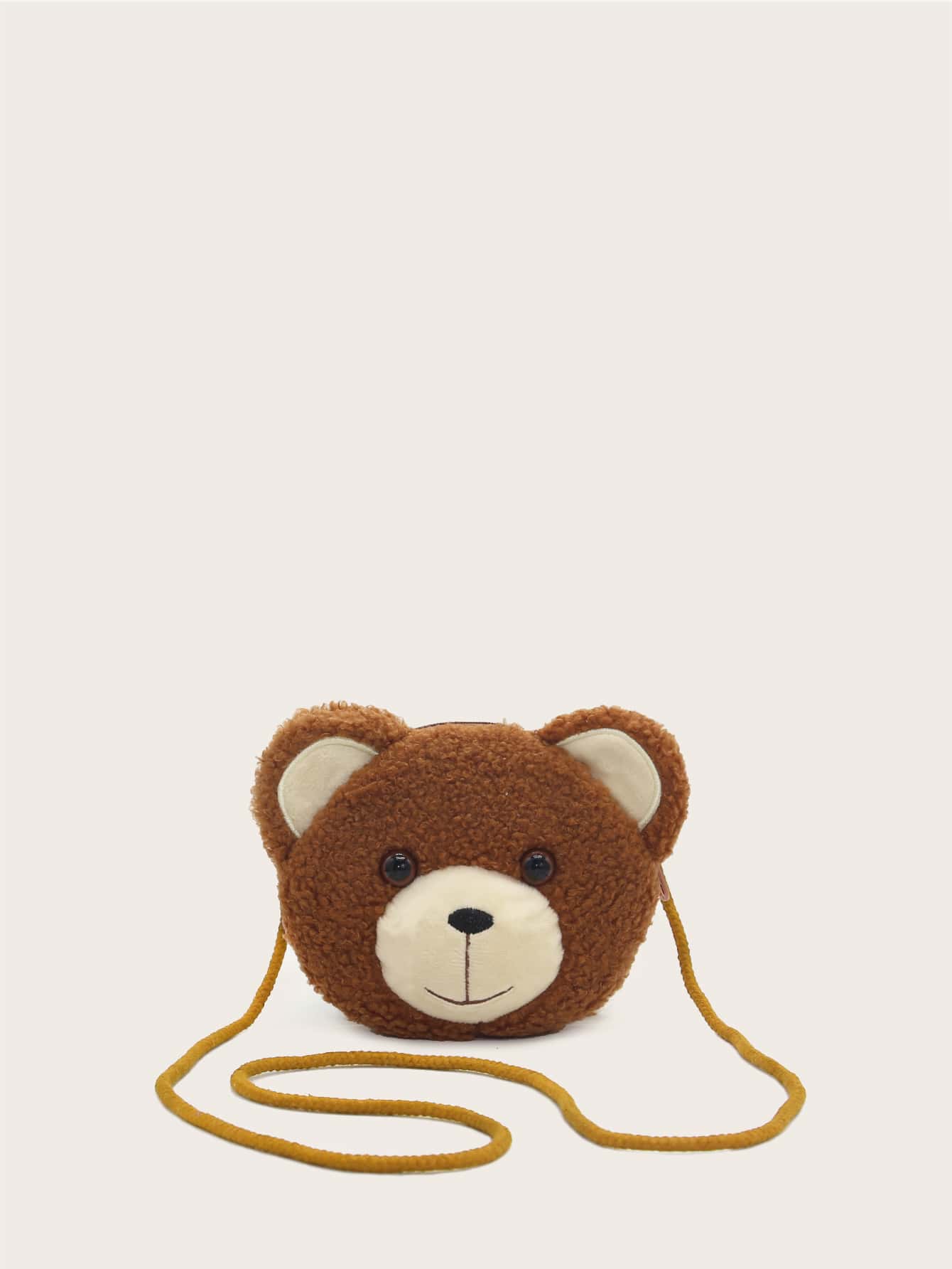 1pc Coffee-Color Bear Crossbody Bag, Zipper Closure, Suitable For Boys & Girls, Casual Daily Use, Autumn/Winter