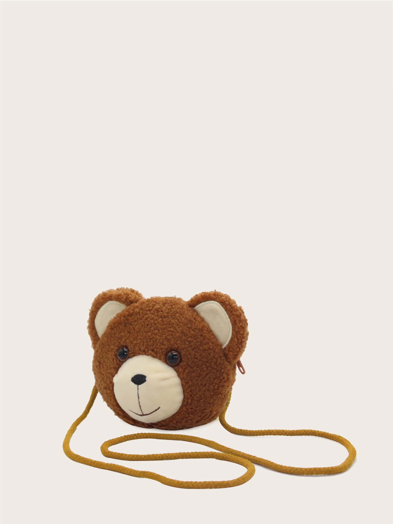 1pc Coffee-Color Bear Crossbody Bag, Zipper Closure, Suitable For Boys & Girls, Casual Daily Use, Autumn/Winter
