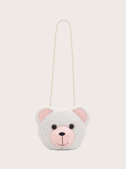 1pc Coffee-Color Bear Crossbody Bag, Zipper Closure, Suitable For Boys & Girls, Casual Daily Use, Autumn/Winter