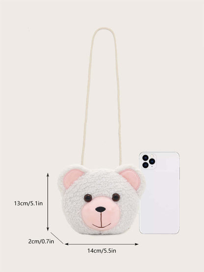 1pc Coffee-Color Bear Crossbody Bag, Zipper Closure, Suitable For Boys & Girls, Casual Daily Use, Autumn/Winter