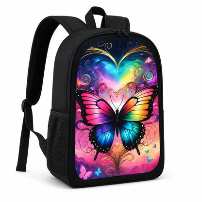 1pc Colorful Butterfly Heart Graphic Large-Capacity Backpack With Adjustable Shoulder Straps And Multiple Zipper Compartments For School Daily Commute Outdoor Travel And Gifts