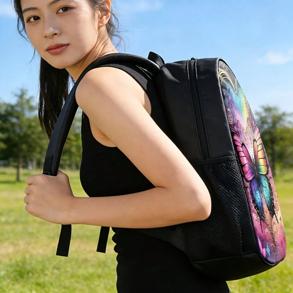 1pc Colorful Butterfly Heart Graphic Large-Capacity Backpack With Adjustable Shoulder Straps And Multiple Zipper Compartments For School Daily Commute Outdoor Travel And Gifts