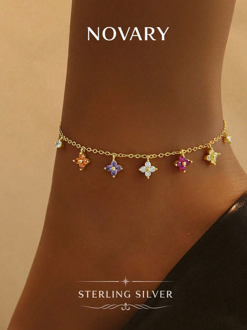 1pc Colorful Floral Anklet, Vibrant Floral Design, Charming Foot Jewelry