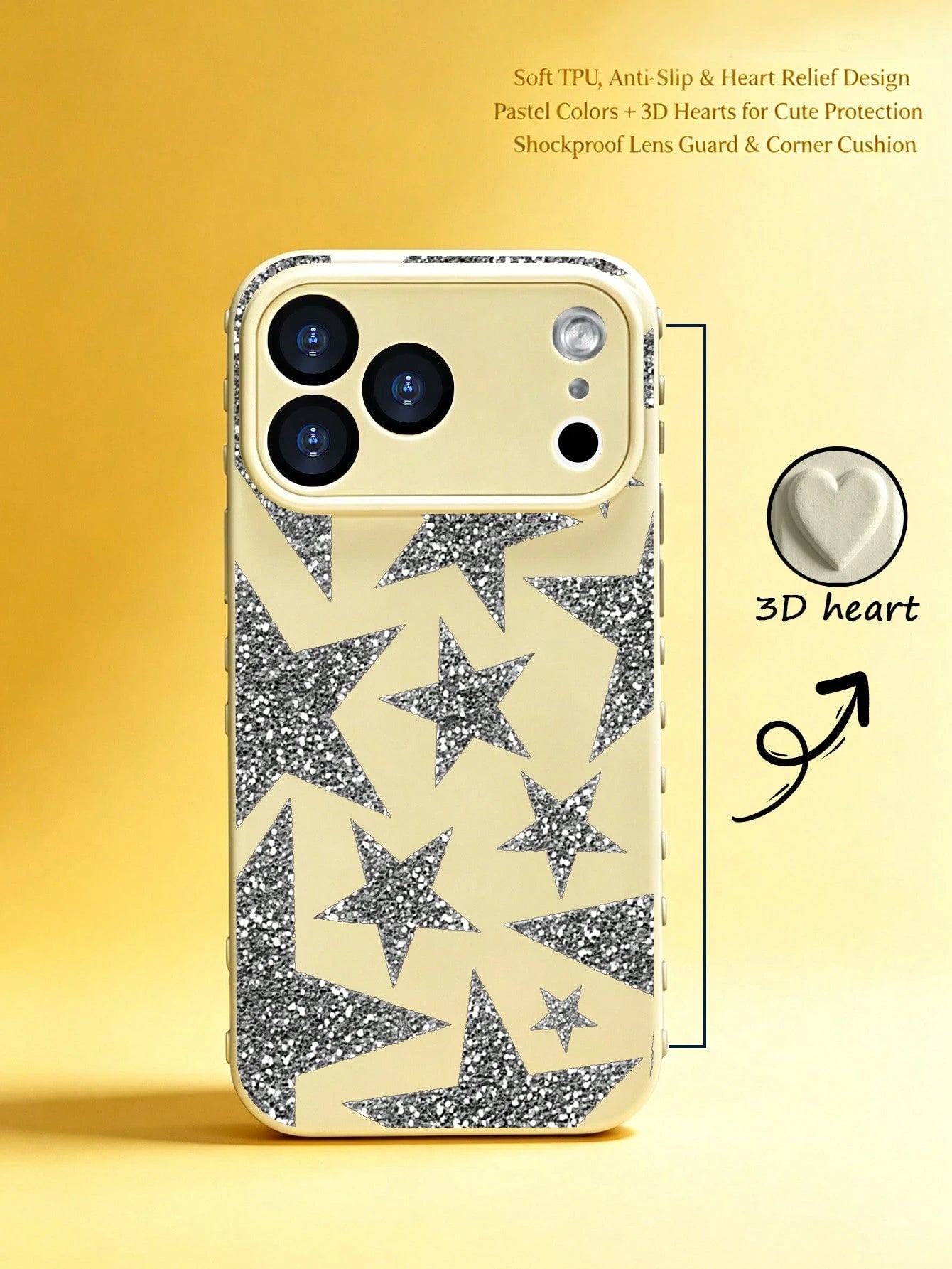 1Pc Colorful Heart 3D Border Design, Multi Color Optional Cute Phone Case, Shockproof Anti-Scratch Slim Protective Cover With Camera Protection For 17 Pro Max 17 Pro 17, 16 Pro Max 16 Pro 16 Plus