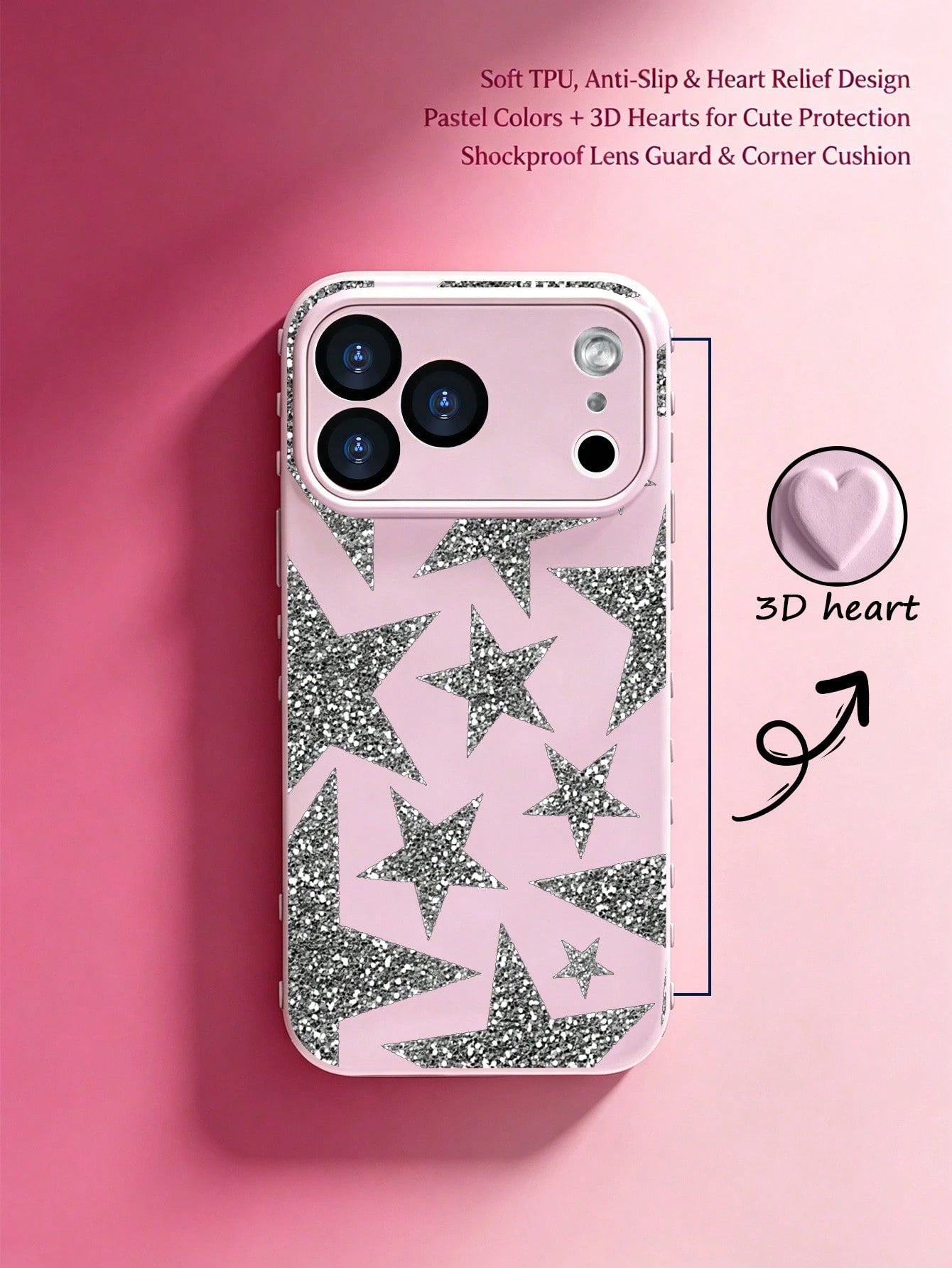 1Pc Colorful Heart 3D Border Design, Multi Color Optional Cute Phone Case, Shockproof Anti-Scratch Slim Protective Cover With Camera Protection For 17 Pro Max 17 Pro 17, 16 Pro Max 16 Pro 16 Plus