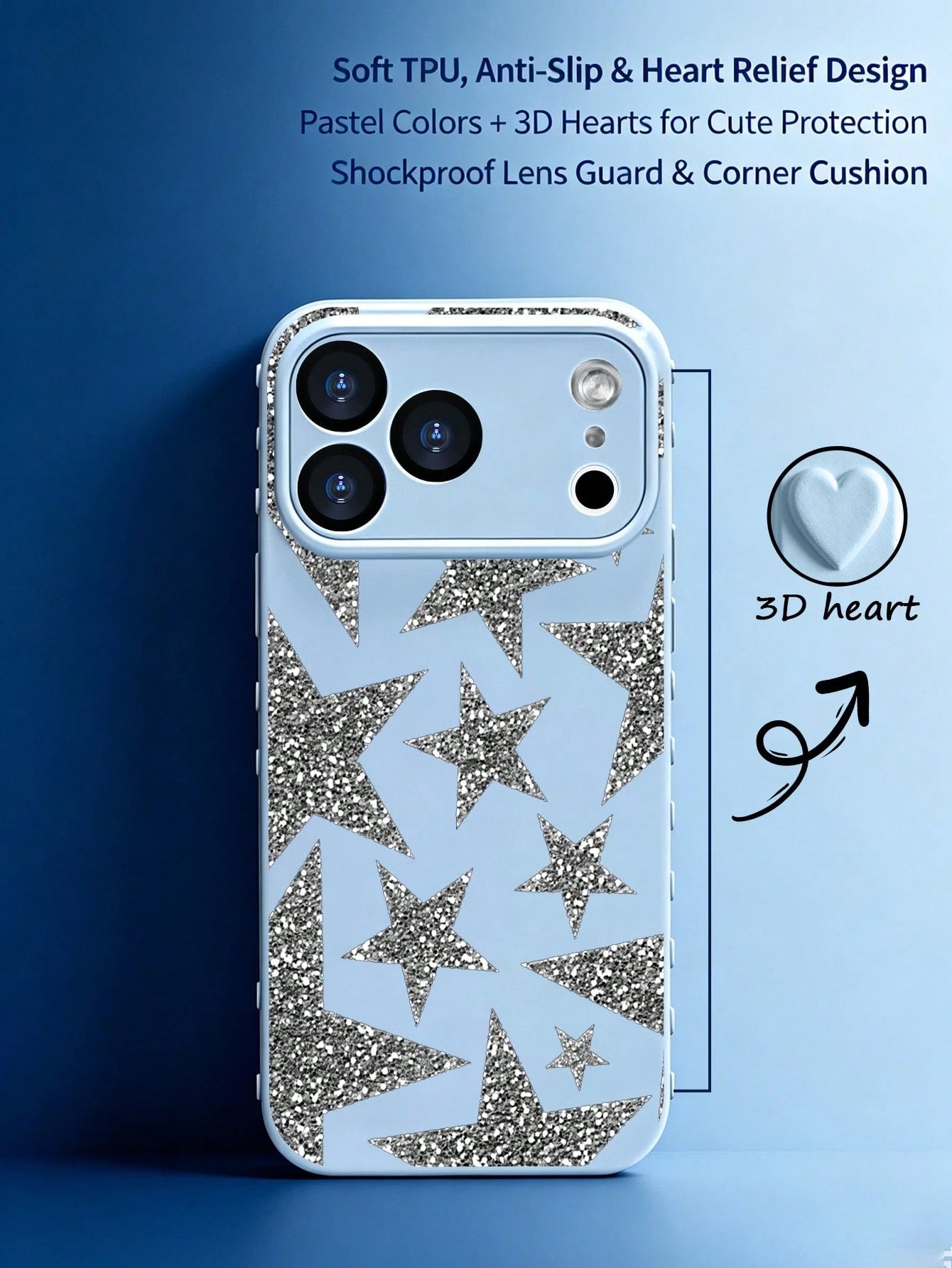1Pc Colorful Heart 3D Border Design, Multi Color Optional Cute Phone Case, Shockproof Anti-Scratch Slim Protective Cover With Camera Protection For 17 Pro Max 17 Pro 17, 16 Pro Max 16 Pro 16 Plus
