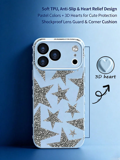 1Pc Colorful Heart 3D Border Design, Multi Color Optional Cute Phone Case, Shockproof Anti-Scratch Slim Protective Cover With Camera Protection For 17 Pro Max 17 Pro 17, 16 Pro Max 16 Pro 16 Plus
