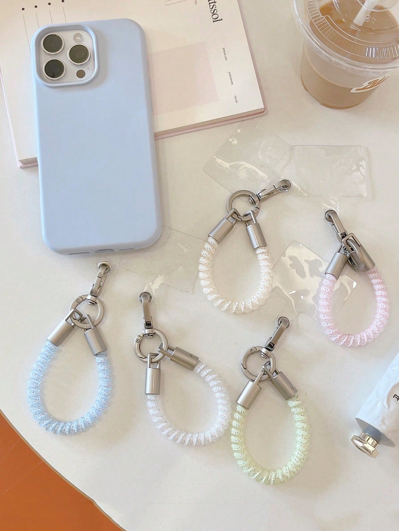 1pc Colorful Spiral Phone Lanyard Finger Rope Wrist Strap Short Phone Chain Outdoor Anti-Loss Keychain Camera Strap