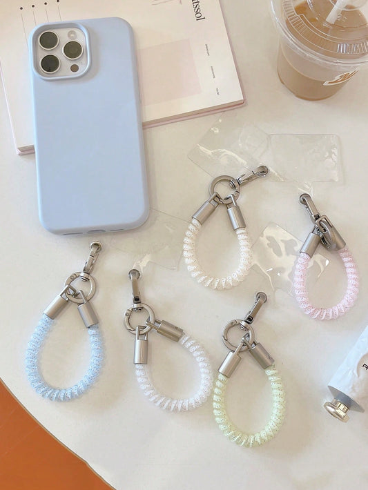 1pc Colorful Spiral Phone Lanyard Finger Rope Wrist Strap Short Phone Chain Outdoor Anti-Loss Keychain Camera Strap