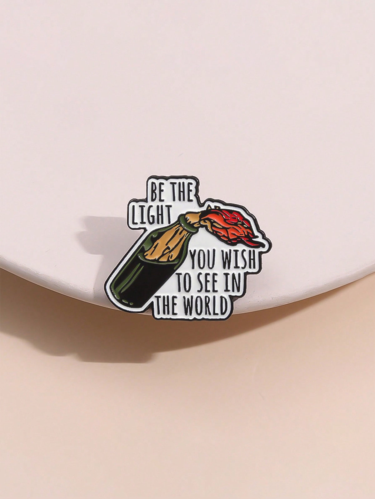 1pc Creative English Geometric Brooch, Fine Gift Item, Metal Badge "Be The Light You Wish To See In The World", Suitable For Men And Women Daily Wear