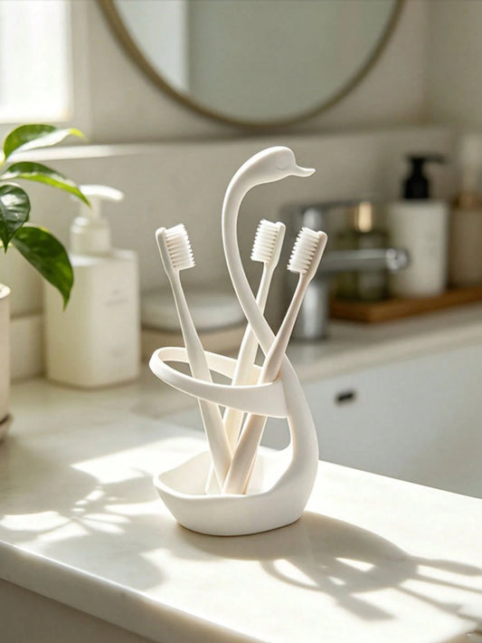1pc Creative Swan-Shaped Plastic Toothbrush Holder, Minimalist Versatile Design, Hollow Design For Drainage And Breathability To Prevent Water Accumulation, Can Store Toothbrushes, Toothpaste, Small I