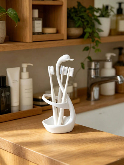 1pc Creative Swan-Shaped Plastic Toothbrush Holder, Minimalist Versatile Design, Hollow Design For Drainage And Breathability To Prevent Water Accumulation, Can Store Toothbrushes, Toothpaste, Small I