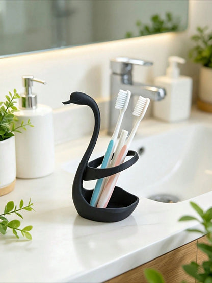 1pc Creative Swan-Shaped Plastic Toothbrush Holder, Minimalist Versatile Design, Hollow Design For Drainage And Breathability To Prevent Water Accumulation, Can Store Toothbrushes, Toothpaste, Small I