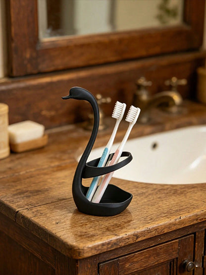 1pc Creative Swan-Shaped Plastic Toothbrush Holder, Minimalist Versatile Design, Hollow Design For Drainage And Breathability To Prevent Water Accumulation, Can Store Toothbrushes, Toothpaste, Small I