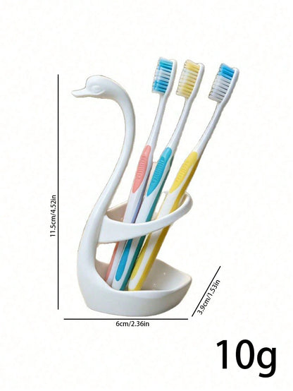 1pc Creative Swan-Shaped Plastic Toothbrush Holder, Minimalist Versatile Design, Hollow Design For Drainage And Breathability To Prevent Water Accumulation, Can Store Toothbrushes, Toothpaste, Small I
