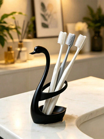 1pc Creative Swan-Shaped Plastic Toothbrush Holder, Minimalist Versatile Design, Hollow Design For Drainage And Breathability To Prevent Water Accumulation, Can Store Toothbrushes, Toothpaste, Small I
