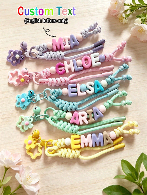 1pc Custom Braided Beaded Bag Charm, Flower And Letter Lanyard, Personalized Colorful Name Keychain, Holiday Gift, For Mom/Girlfriend