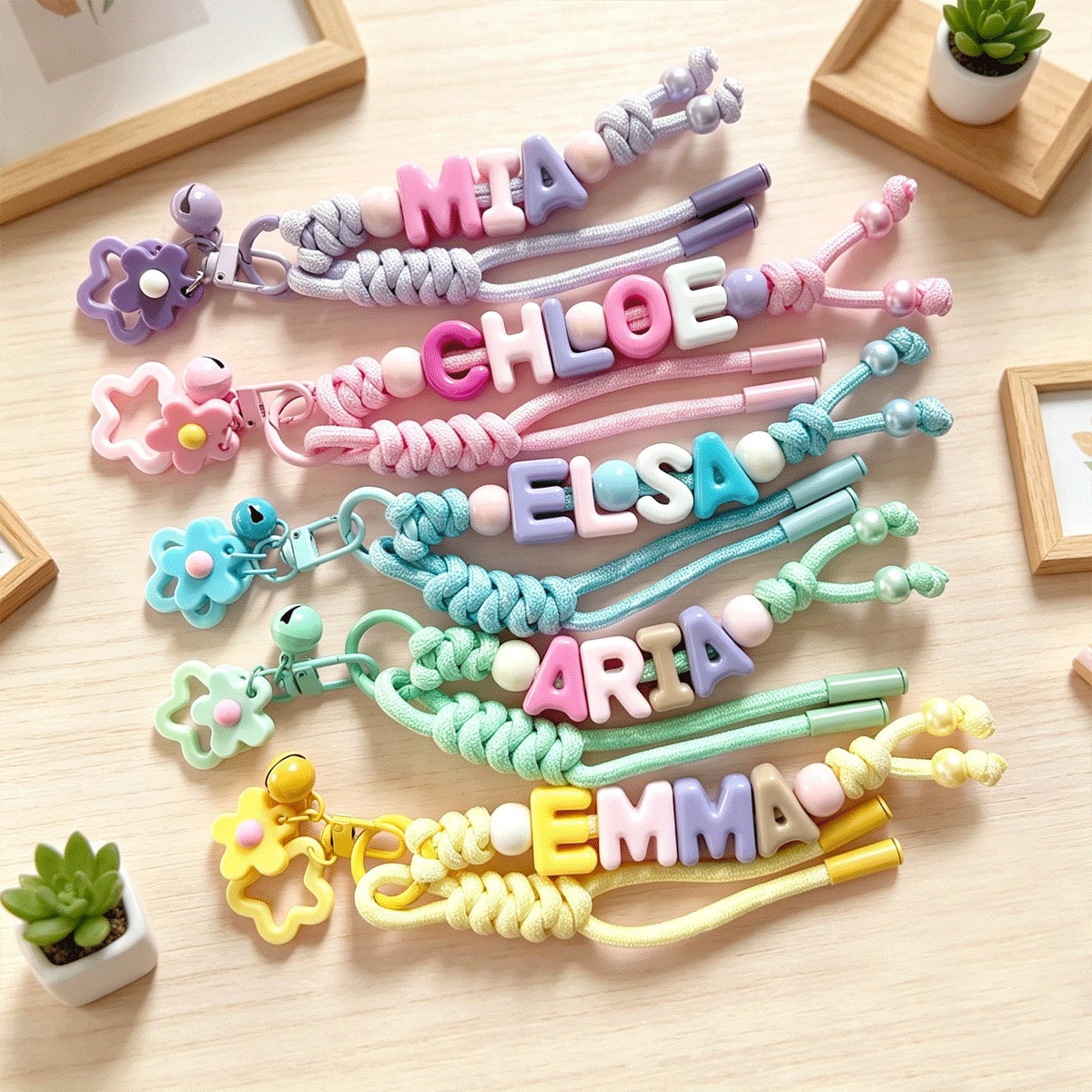 1pc Custom Braided Beaded Bag Charm, Flower And Letter Lanyard, Personalized Colorful Name Keychain, Holiday Gift, For Mom/Girlfriend