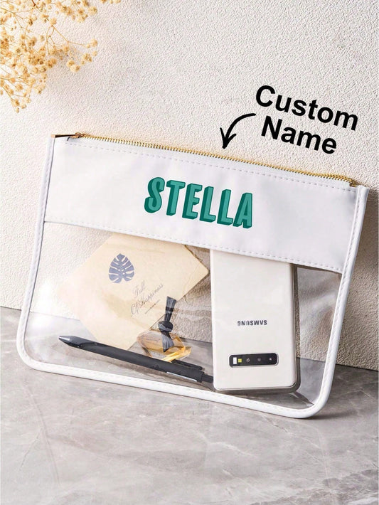 1pc Custom Name Storage Bag Personalized Cosmetic Bag Custom Name Makeup Pouch Transparent Large Capacity For Work Gym Home Birthday Gift For Her Him, Oversized Tote