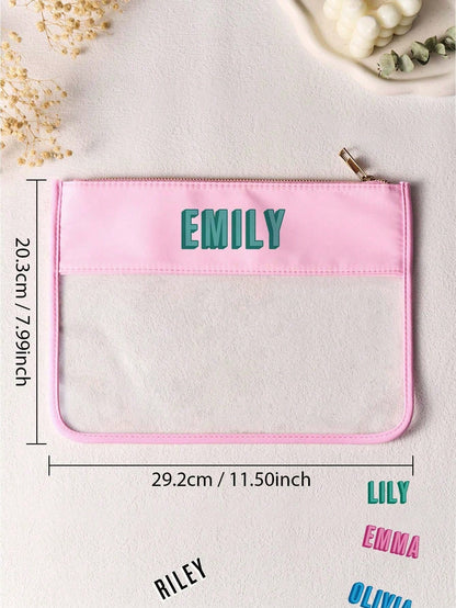 1pc Custom Name Storage Bag Personalized Cosmetic Bag Custom Name Makeup Pouch Transparent Large Capacity For Work Gym Home Birthday Gift For Her Him, Oversized Tote