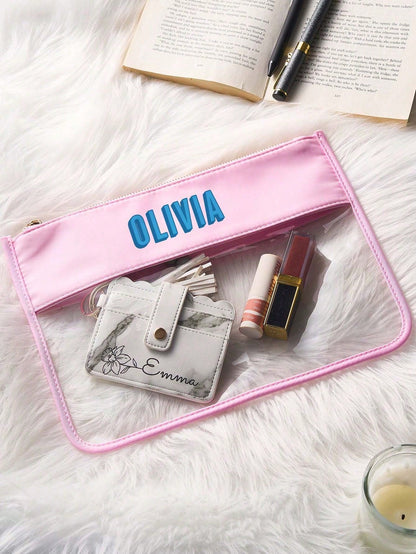 1pc Custom Name Storage Bag Personalized Cosmetic Bag Custom Name Makeup Pouch Transparent Large Capacity For Work Gym Home Birthday Gift For Her Him, Oversized Tote