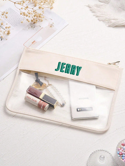 1pc Custom Name Storage Bag Personalized Cosmetic Bag Custom Name Makeup Pouch Transparent Large Capacity For Work Gym Home Birthday Gift For Her Him, Oversized Tote