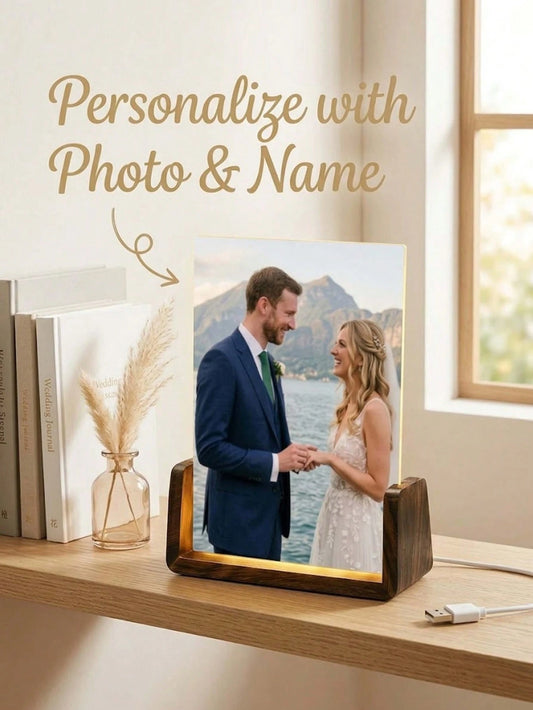 1pc Custom Photo & Song LED Music Night Light With Wooden Base,Personalized Acrylic Plaque Gift For Decor Couples,Valentines,Anniversary, Christmas,Housewarming,Birthdays,Weddings,Mother's Day,Father'
