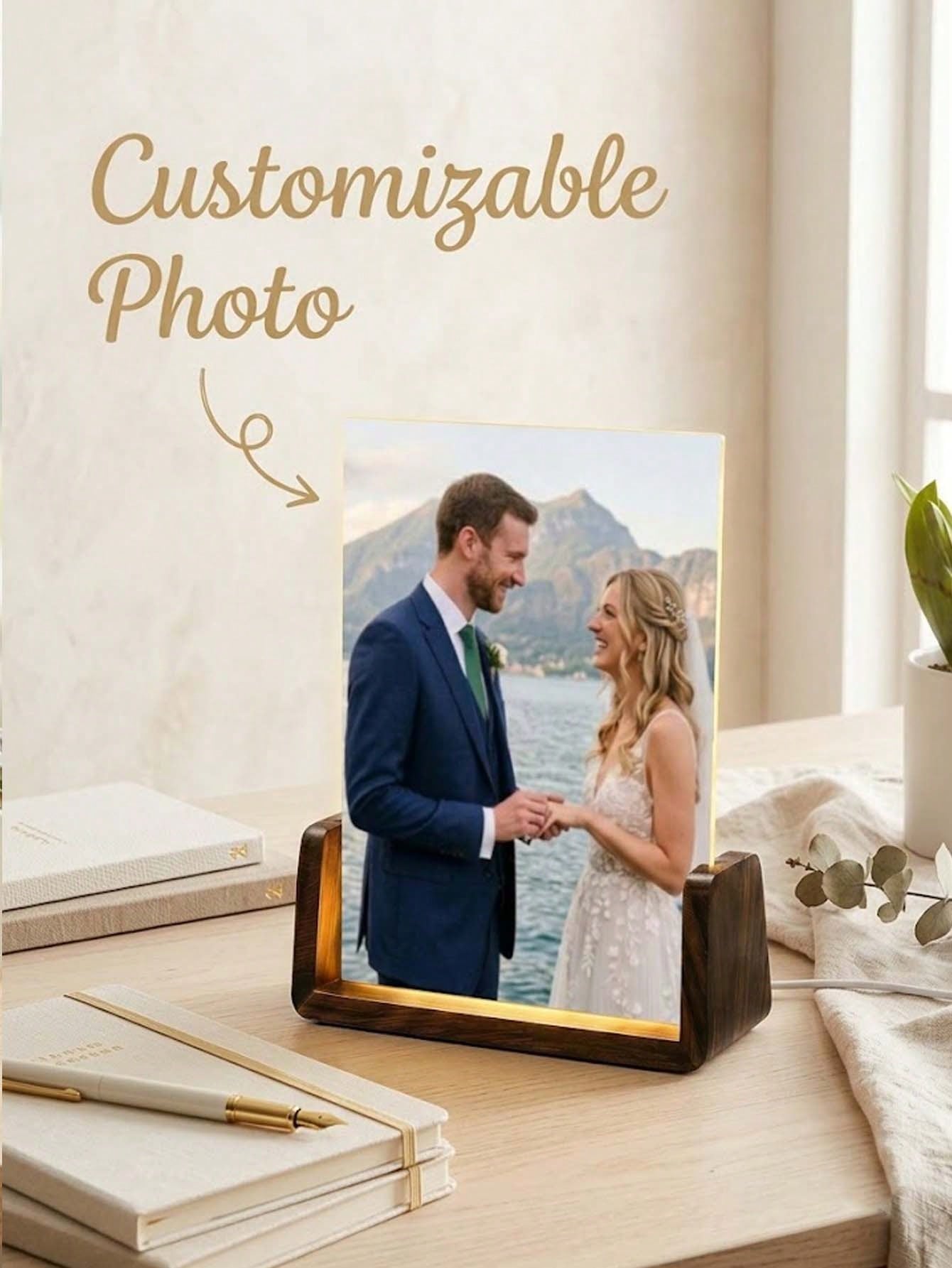 1pc Custom Photo & Song LED Music Night Light With Wooden Base,Personalized Acrylic Plaque Gift For Decor Couples,Valentines,Anniversary, Christmas,Housewarming,Birthdays,Weddings,Mother's Day,Father'