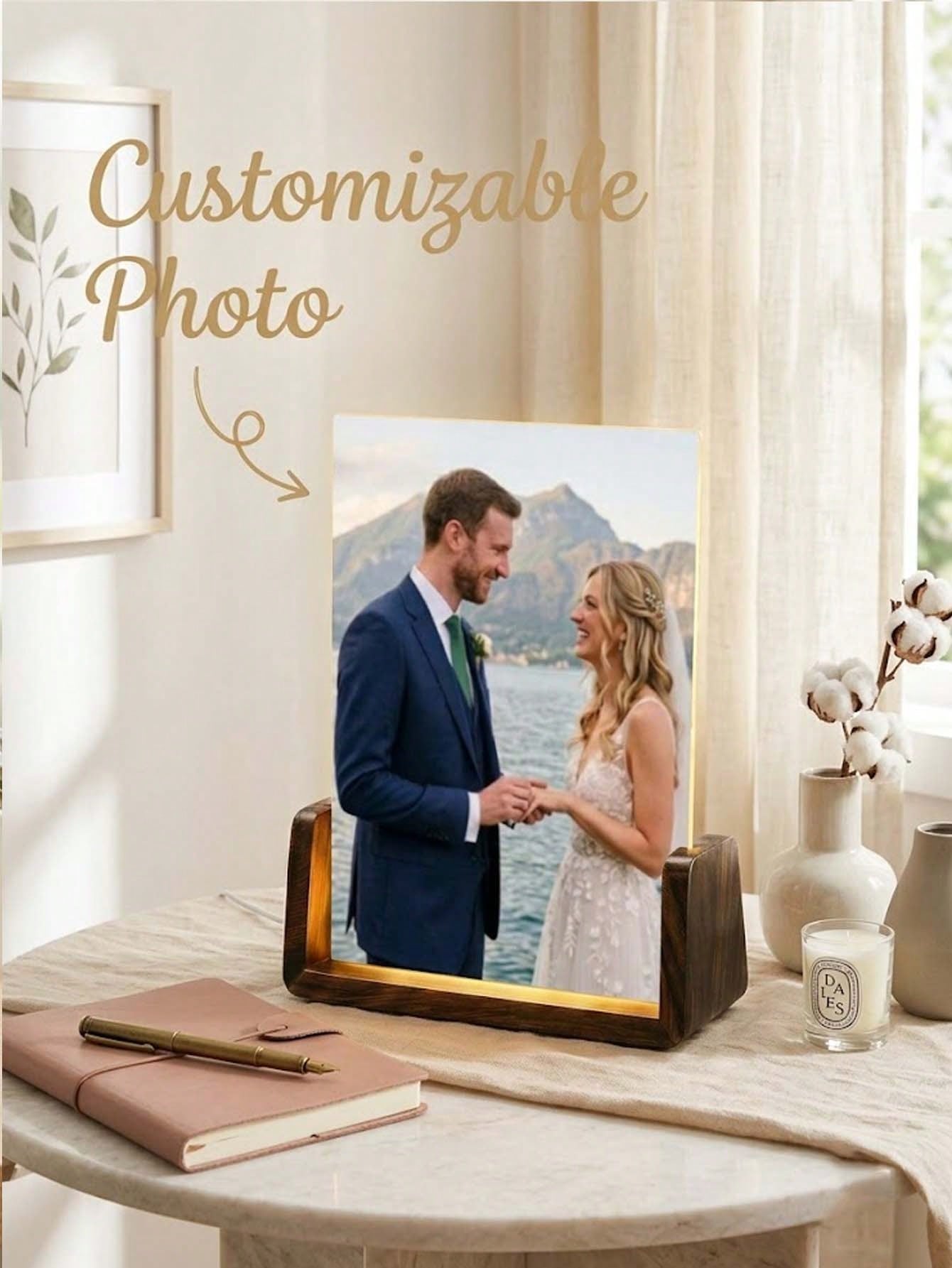 1pc Custom Photo & Song LED Music Night Light With Wooden Base,Personalized Acrylic Plaque Gift For Decor Couples,Valentines,Anniversary, Christmas,Housewarming,Birthdays,Weddings,Mother's Day,Father'