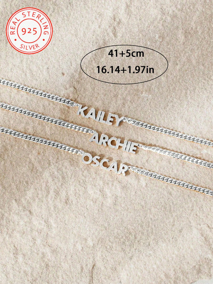 1pc Customized 925 Sterling Silver Minimalist Egyptian-Style Necklace, Can Customize English Name, Date, Numbers, Perfect For Valentine's Day, Party, Banquet, Anniversary, Birthday, High-Quality Jewel
