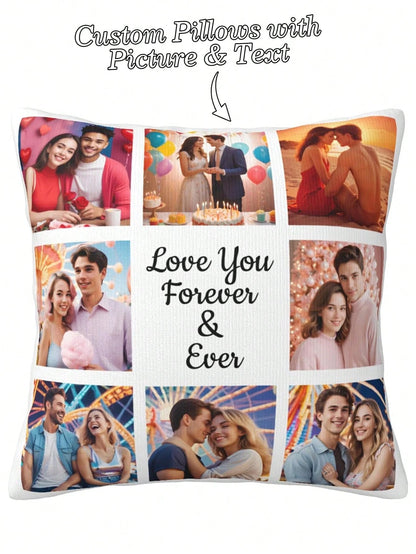 1pc Customized Super Soft Multiple Photo Love Text Couple Memorial Throw Pillow Case DIY Personalized Cushion Covers Gift For Boyfriend Girlfriend Graduation