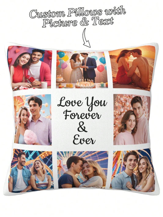 1pc Customized Super Soft Multiple Photo Love Text Couple Memorial Throw Pillow Case DIY Personalized Cushion Covers Gift For Boyfriend Girlfriend Graduation