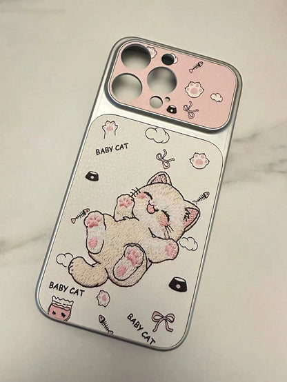 1pc Cute Cartoon Cat Embroidery Phone Case, Suitable For IPhone 15, 17 Pro Max, 14, 16 Pro, 16 Max, Unique And Stylish, Ideal For Women, Birthday, Mother's Day Gift
