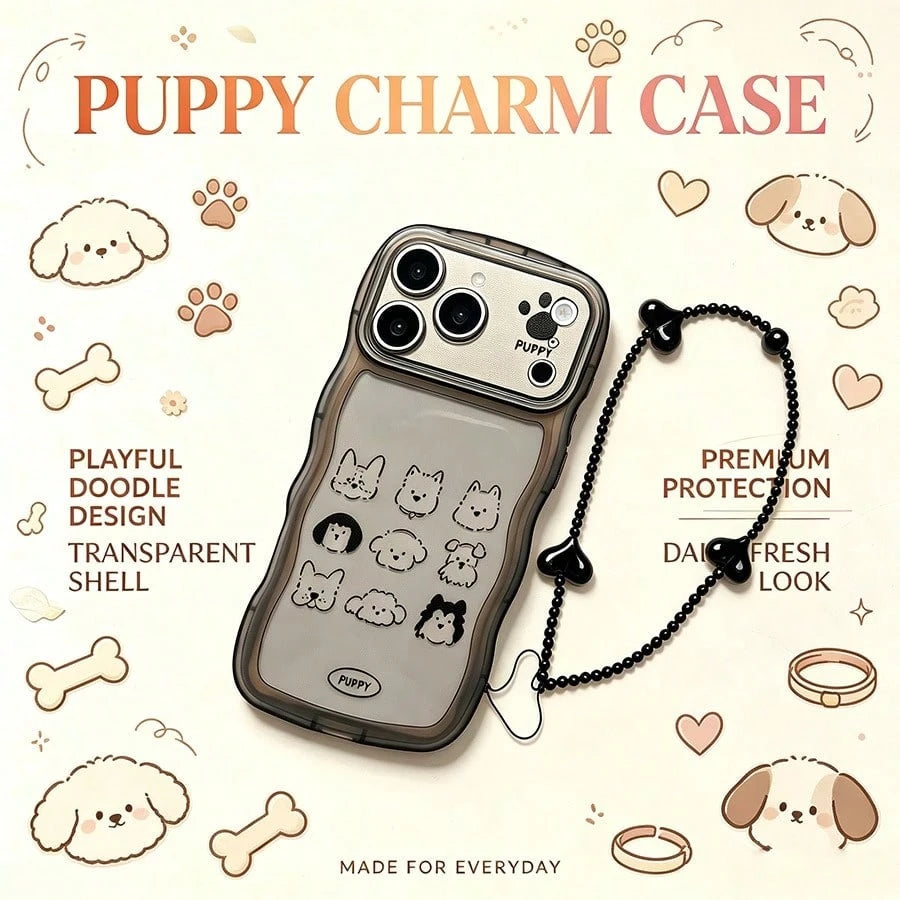 1pc Cute Dog Dark Puppy Cartoon Gradient Semi-Transparent Personalized Girls Night View Print Phone Case/Protective Cover, Suitable For IPhone 16, 11, 12, 13, 14, 15, 17, Pro Max, Pro, 18, Wave Stripe