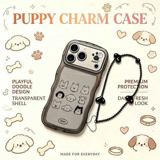 1pc Cute Dog Dark Puppy Cartoon Gradient Semi-Transparent Personalized Girls Night View Print Phone Case/Protective Cover, Suitable For IPhone 16, 11, 12, 13, 14, 15, 17, Pro Max, Pro, 18, Wave Stripe