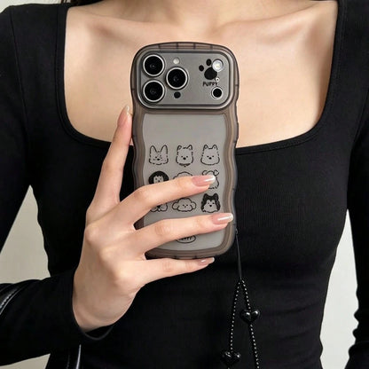 1pc Cute Dog Dark Puppy Cartoon Gradient Semi-Transparent Personalized Girls Night View Print Phone Case/Protective Cover, Suitable For IPhone 16, 11, 12, 13, 14, 15, 17, Pro Max, Pro, 18, Wave Stripe