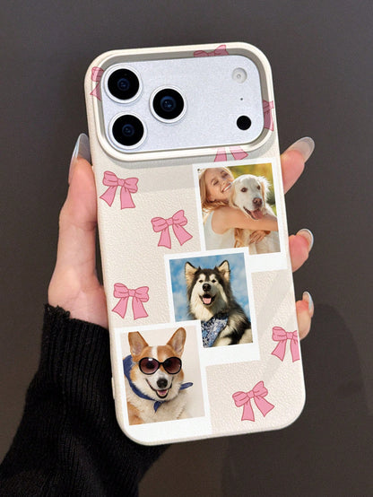 1pc Cute Pink Bow Customized Shock-Proof Thick Pet Friend Photo Cartoon Bow Personalized Phone Case, Phone Protective Cover Compatible With 11, 13, 15, 16 Pro Max, 2025phonecase, Girly Girl Stuff Spri