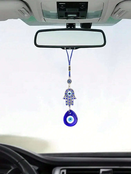 1pc Demon Eye Blue Eye With Rhinestone Lucky Car Keychain Pendant Decoration