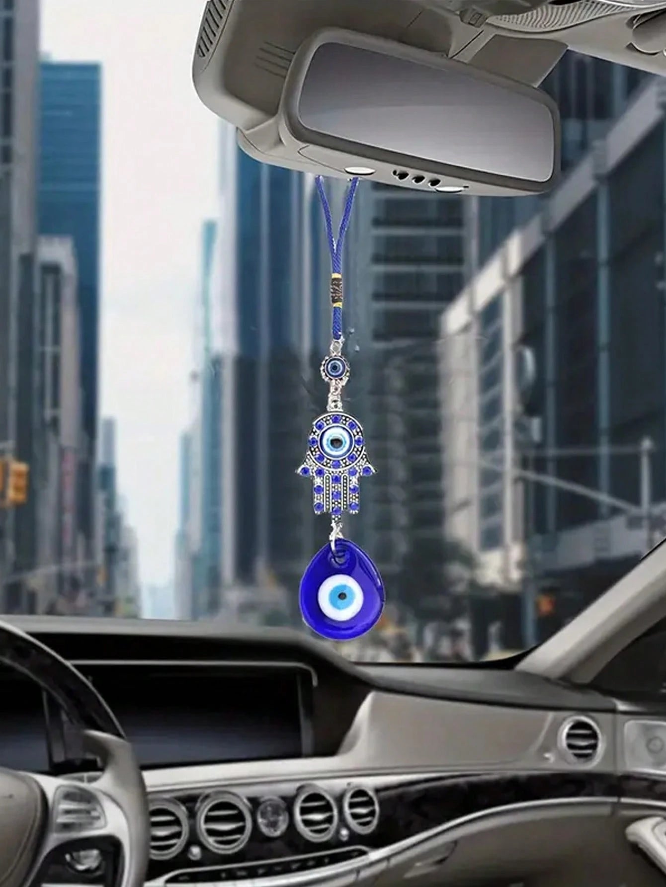 1pc Demon Eye Blue Eye With Rhinestone Lucky Car Keychain Pendant Decoration