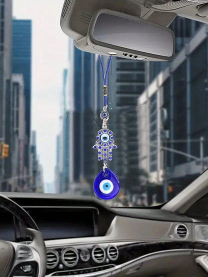 1pc Demon Eye Blue Eye With Rhinestone Lucky Car Keychain Pendant Decoration